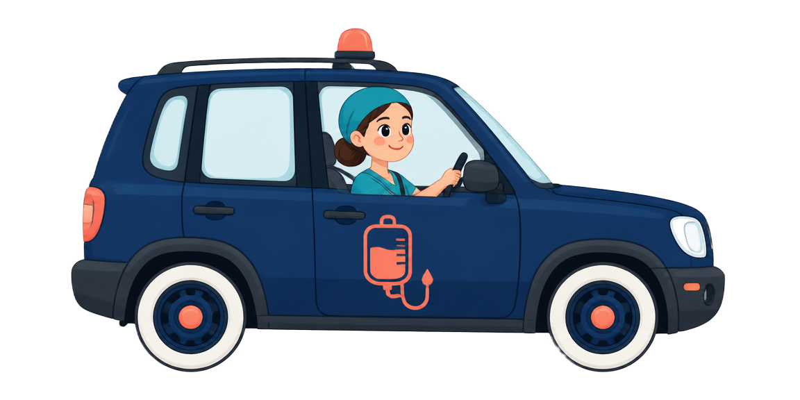 IV League On-Call nurse car driving across the hero
